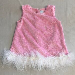 Please Mum Pink Fuzzy Dress with White Trim
